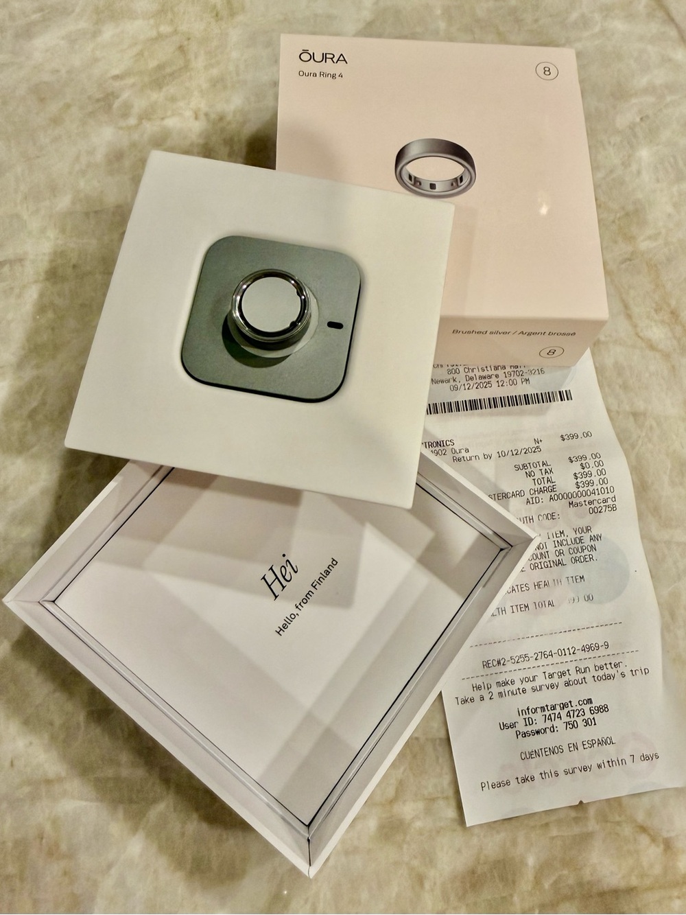 OURA 4 Brushed Silver Smart Ring Size 8